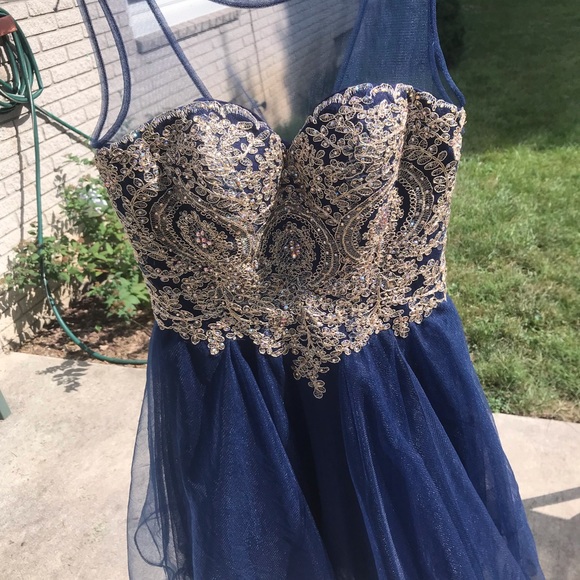 Navy and gold detailed homecoming dress - Picture 2 of 7